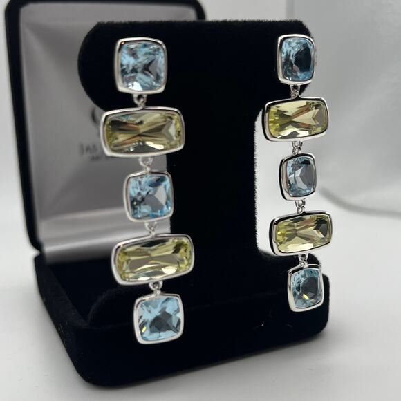 Gorgeous Lime Quartz & Sky Blue Topaz Earrings 2" - Picture 3 of 5